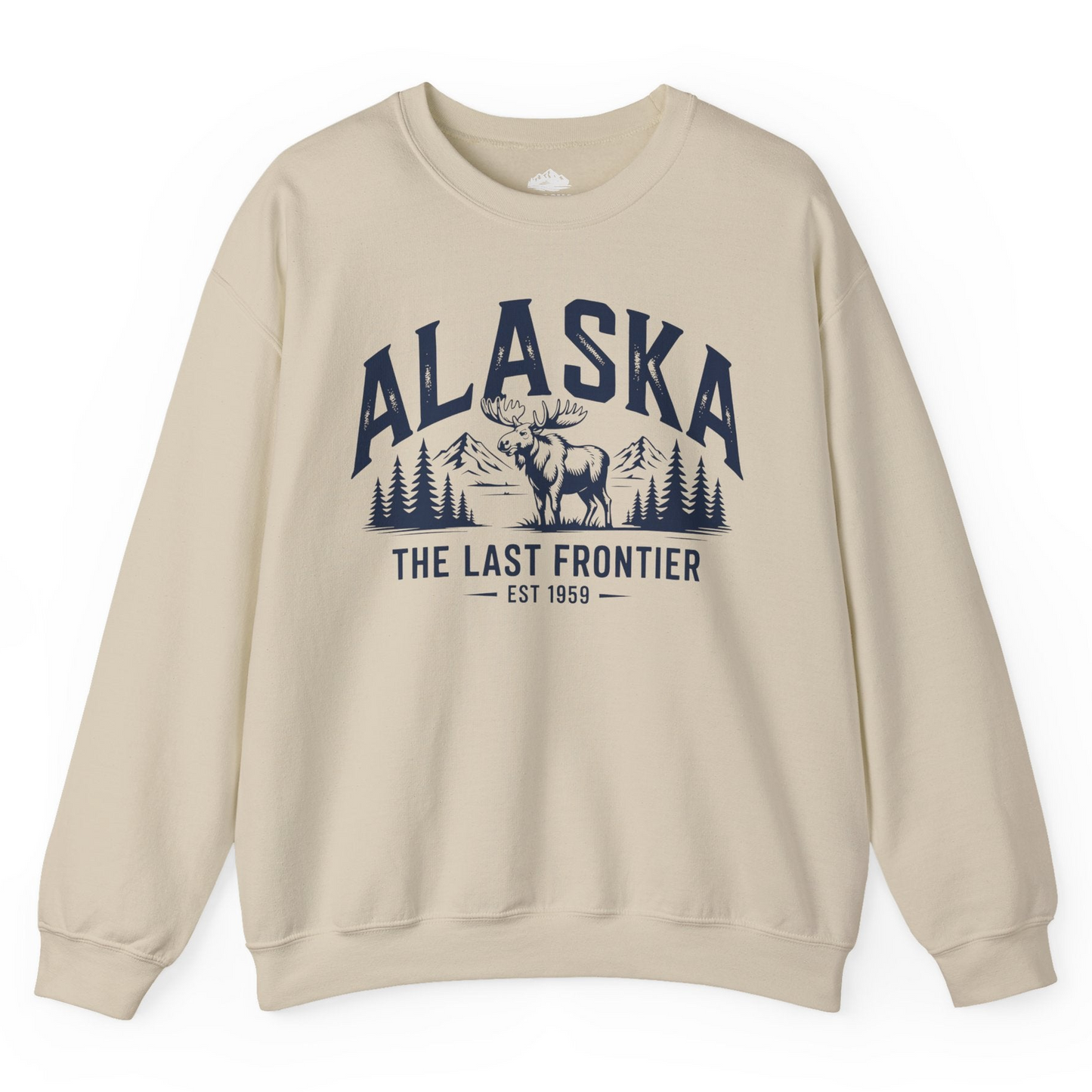 Alaska The Last Frontier Moose Mountain Wilderness Graphic Shirt — Sweatshirt Sweatshirt – Sand – Alaska Cruise Shirts