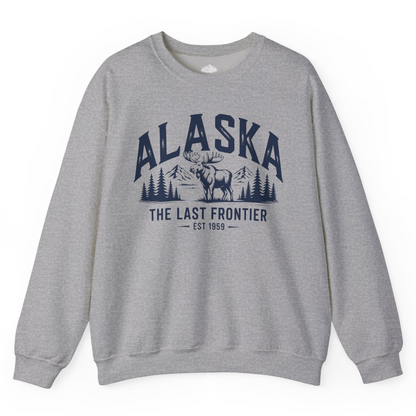 Alaska The Last Frontier Moose Mountain Wilderness Graphic Shirt — Sweatshirt Sweatshirt – Sport Grey – Alaska Cruise Shirts