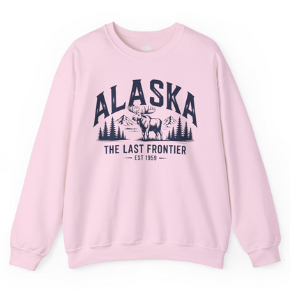 Alaska The Last Frontier Moose Mountain Wilderness Graphic Shirt — Sweatshirt Sweatshirt – Light Pink – Alaska Cruise Shirts
