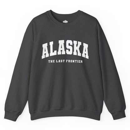 Alaska The Last Frontier Bold Collegiate Vintage State Pride Shirt — Sweatshirt Sweatshirt – Dark Heather – Alaska Cruise Shirts