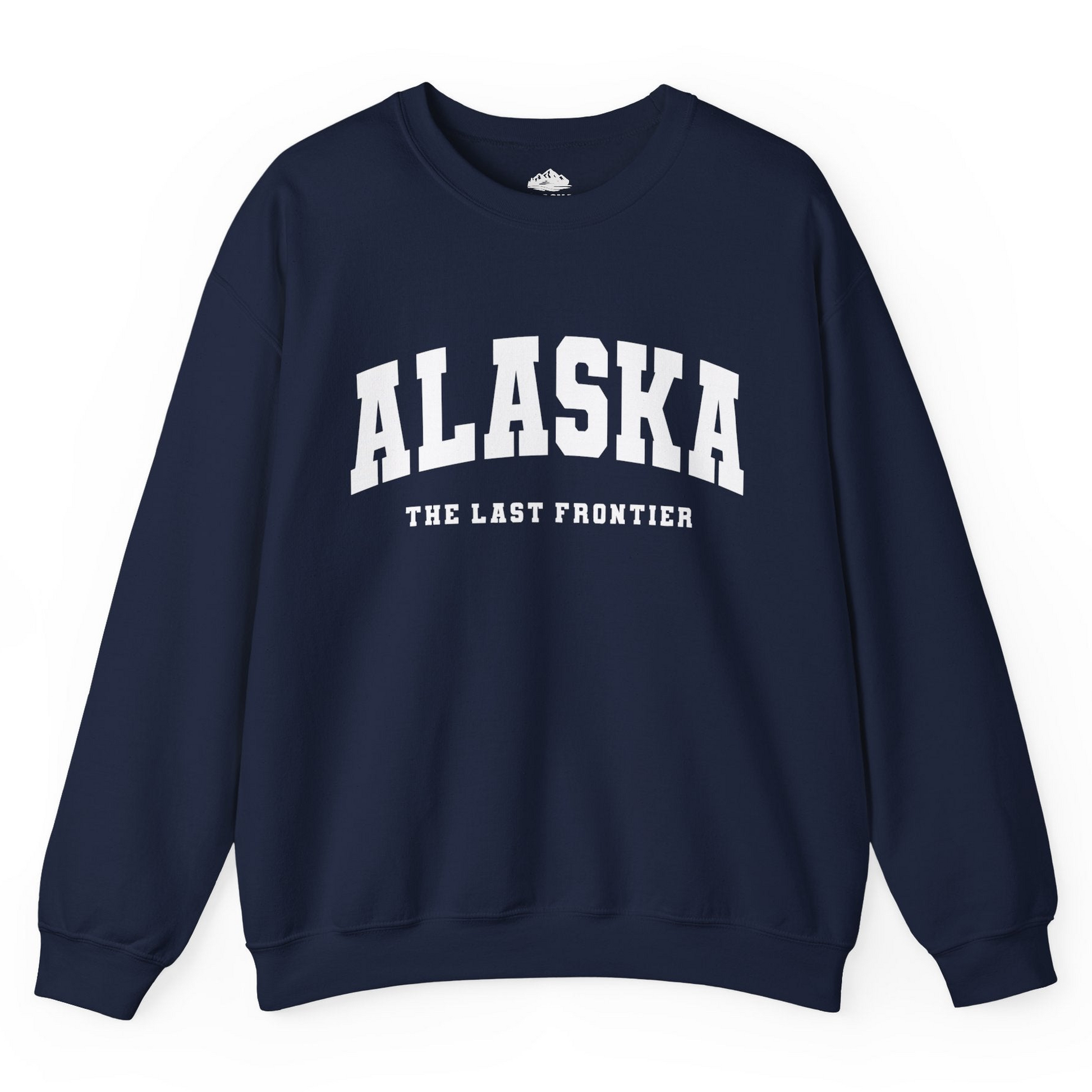 Alaska The Last Frontier Bold Collegiate Vintage State Pride Shirt — Sweatshirt Sweatshirt – Navy – Alaska Cruise Shirts