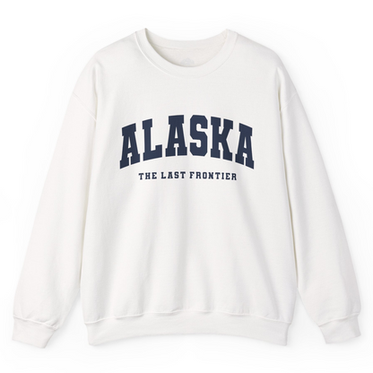 Alaska The Last Frontier Bold Collegiate Vintage State Pride Shirt — Sweatshirt Sweatshirt – White – Alaska Cruise Shirts
