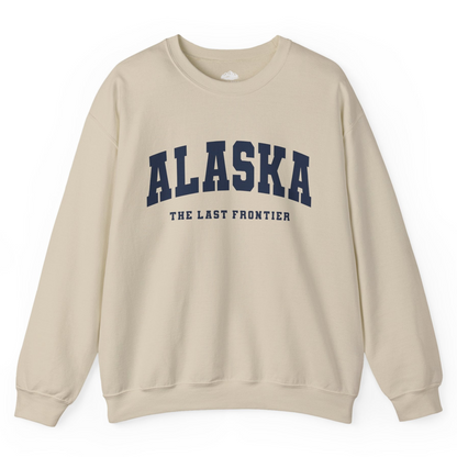 Alaska The Last Frontier Bold Collegiate Vintage State Pride Shirt — Sweatshirt Sweatshirt – Sand – Alaska Cruise Shirts