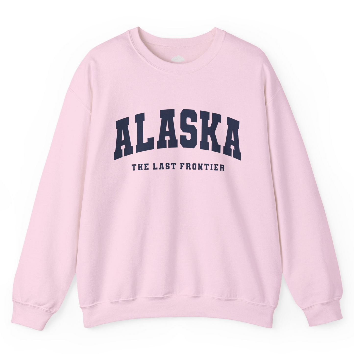Alaska The Last Frontier Bold Collegiate Vintage State Pride Shirt — Sweatshirt Sweatshirt – Light Pink – Alaska Cruise Shirts