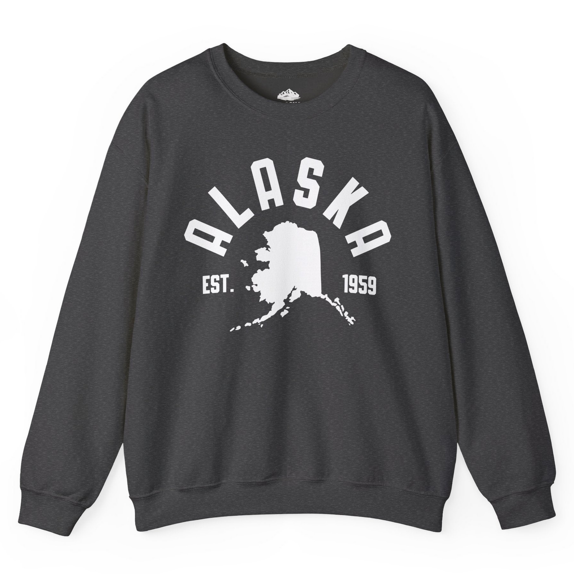 Vintage Alaska State Outline Est 1959 Retro Collegiate Shirt — Sweatshirt Sweatshirt – Dark Heather – Alaska Cruise Shirts