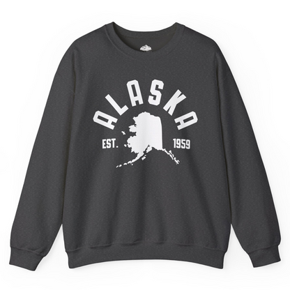 Vintage Alaska State Outline Est 1959 Retro Collegiate Shirt — Sweatshirt Sweatshirt – Dark Heather – Alaska Cruise Shirts