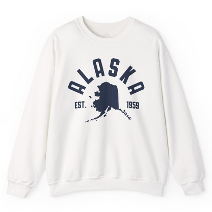 Vintage Alaska State Outline Est 1959 Retro Collegiate Shirt — Sweatshirt Sweatshirt – White – Alaska Cruise Shirts
