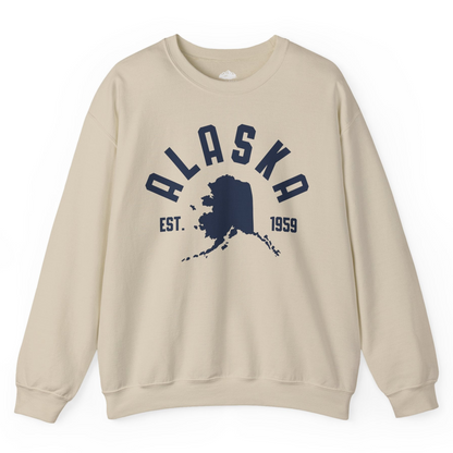 Vintage Alaska State Outline Est 1959 Retro Collegiate Shirt — Sweatshirt Sweatshirt – Sand – Alaska Cruise Shirts