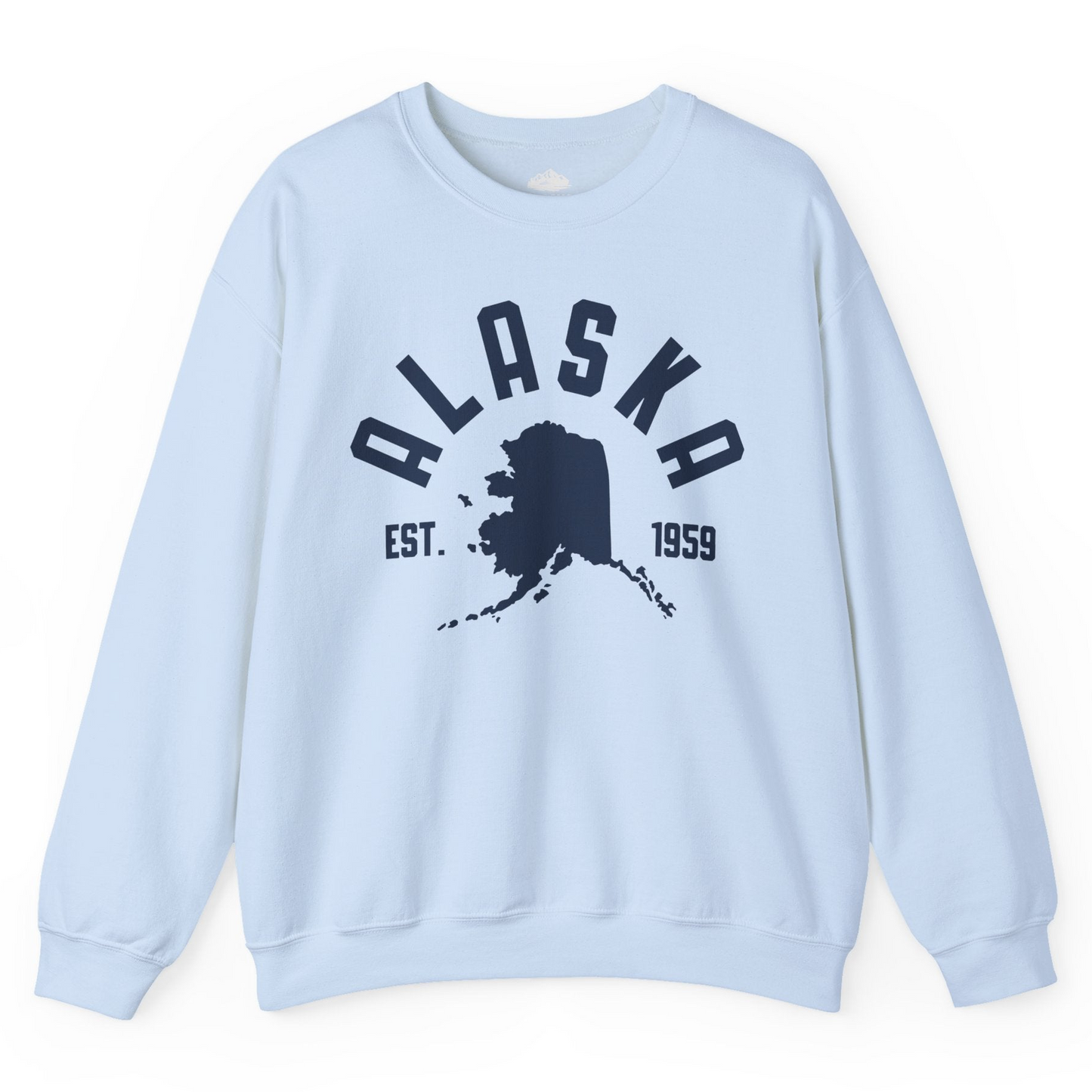 Vintage Alaska State Outline Est 1959 Retro Collegiate Shirt — Sweatshirt Sweatshirt – Light Blue – Alaska Cruise Shirts