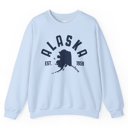 Vintage Alaska State Outline Est 1959 Retro Collegiate Shirt — Sweatshirt Sweatshirt – Light Blue – Alaska Cruise Shirts