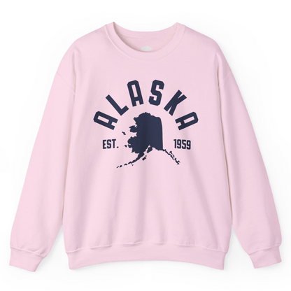 Vintage Alaska State Outline Est 1959 Retro Collegiate Shirt — Sweatshirt Sweatshirt – Light Pink – Alaska Cruise Shirts