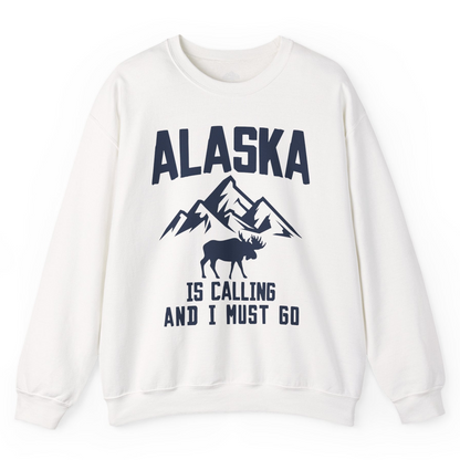 Alaska Is Calling Moose Mountains Adventure Silhouette Nature Shirt — Sweatshirt Sweatshirt – White – Alaska Cruise Shirts