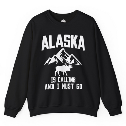 Alaska Is Calling Moose Mountains Adventure Silhouette Nature Shirt — Sweatshirt Sweatshirt – Black – Alaska Cruise Shirts