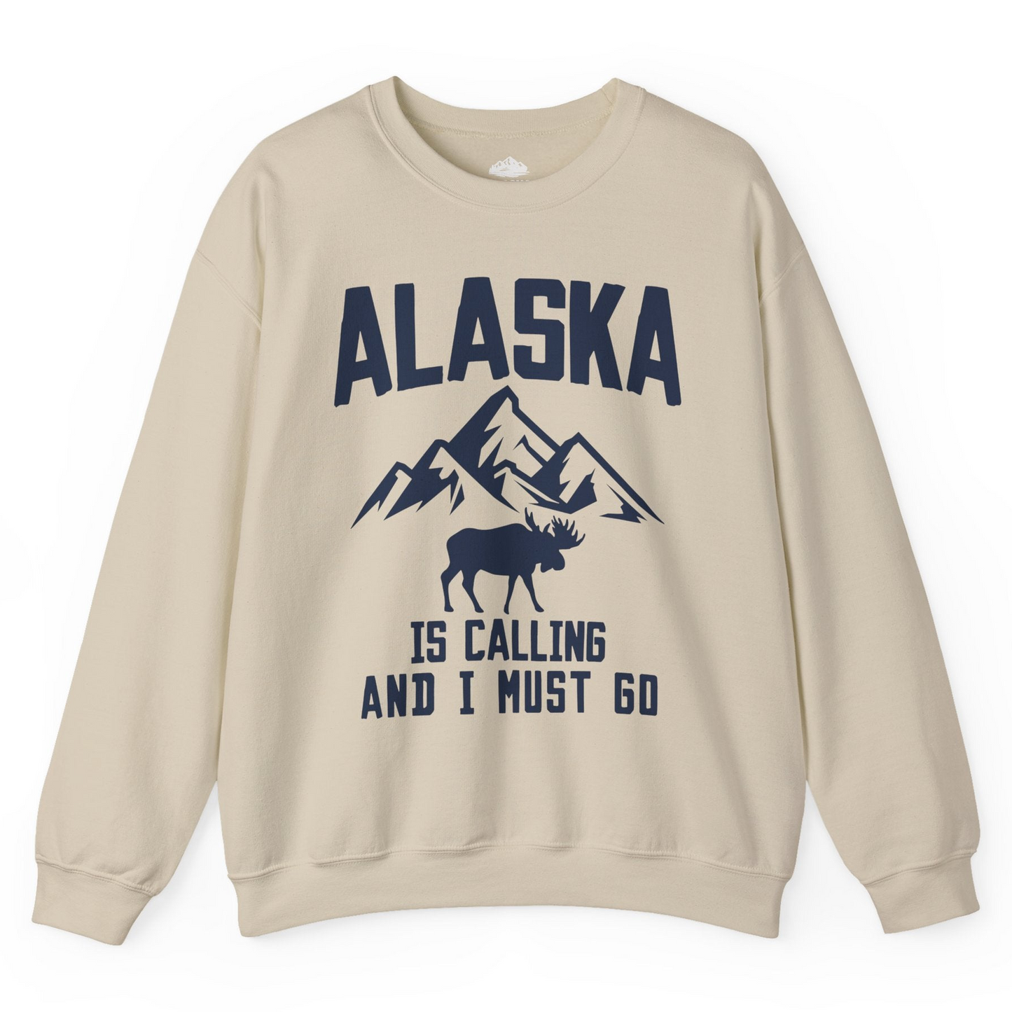 Alaska Is Calling Moose Mountains Adventure Silhouette Nature Shirt — Sweatshirt Sweatshirt – Sand – Alaska Cruise Shirts