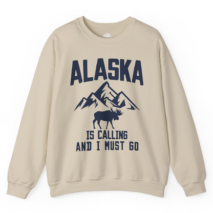 Alaska Is Calling Moose Mountains Adventure Silhouette Nature Shirt — Sweatshirt Sweatshirt – Sand – Alaska Cruise Shirts
