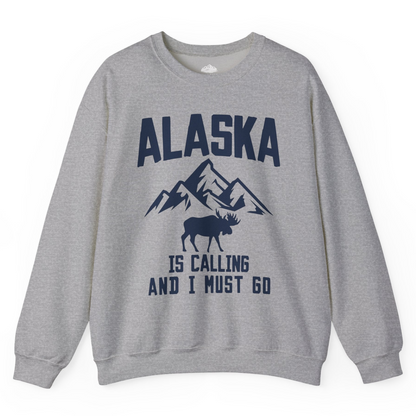 Alaska Is Calling Moose Mountains Adventure Silhouette Nature Shirt — Sweatshirt Sweatshirt – Sport Grey – Alaska Cruise Shirts