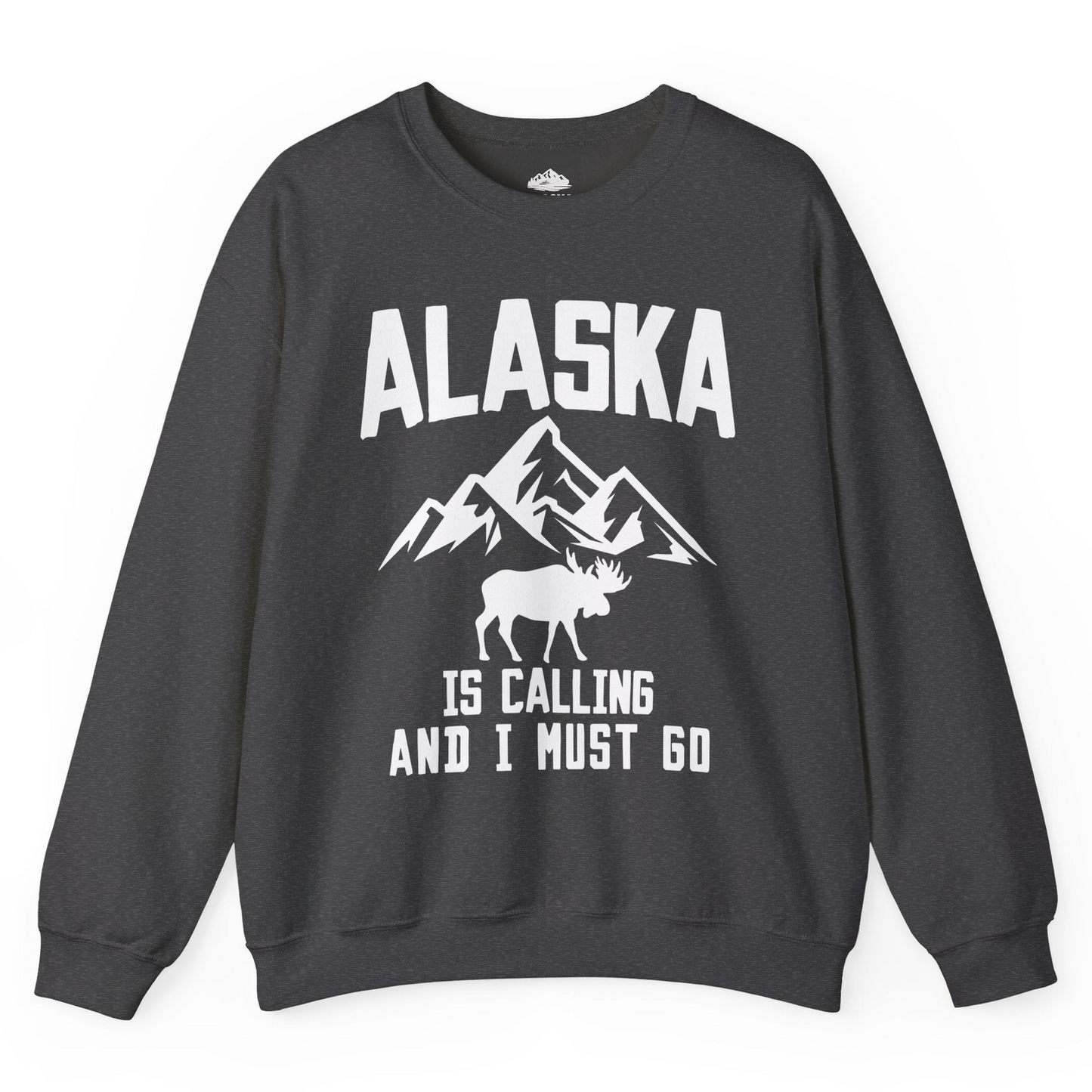 Alaska Is Calling Moose Mountains Adventure Silhouette Nature Shirt — Sweatshirt Sweatshirt – Dark Heather – Alaska Cruise Shirts