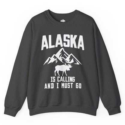 Alaska Is Calling Moose Mountains Adventure Silhouette Nature Shirt — Sweatshirt Sweatshirt – Dark Heather – Alaska Cruise Shirts
