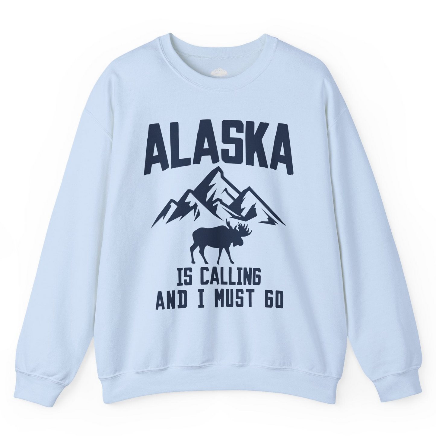 Alaska Is Calling Moose Mountains Adventure Silhouette Nature Shirt — Sweatshirt Sweatshirt – Light Blue – Alaska Cruise Shirts