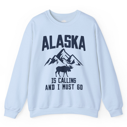 Alaska Is Calling Moose Mountains Adventure Silhouette Nature Shirt — Sweatshirt Sweatshirt – Light Blue – Alaska Cruise Shirts