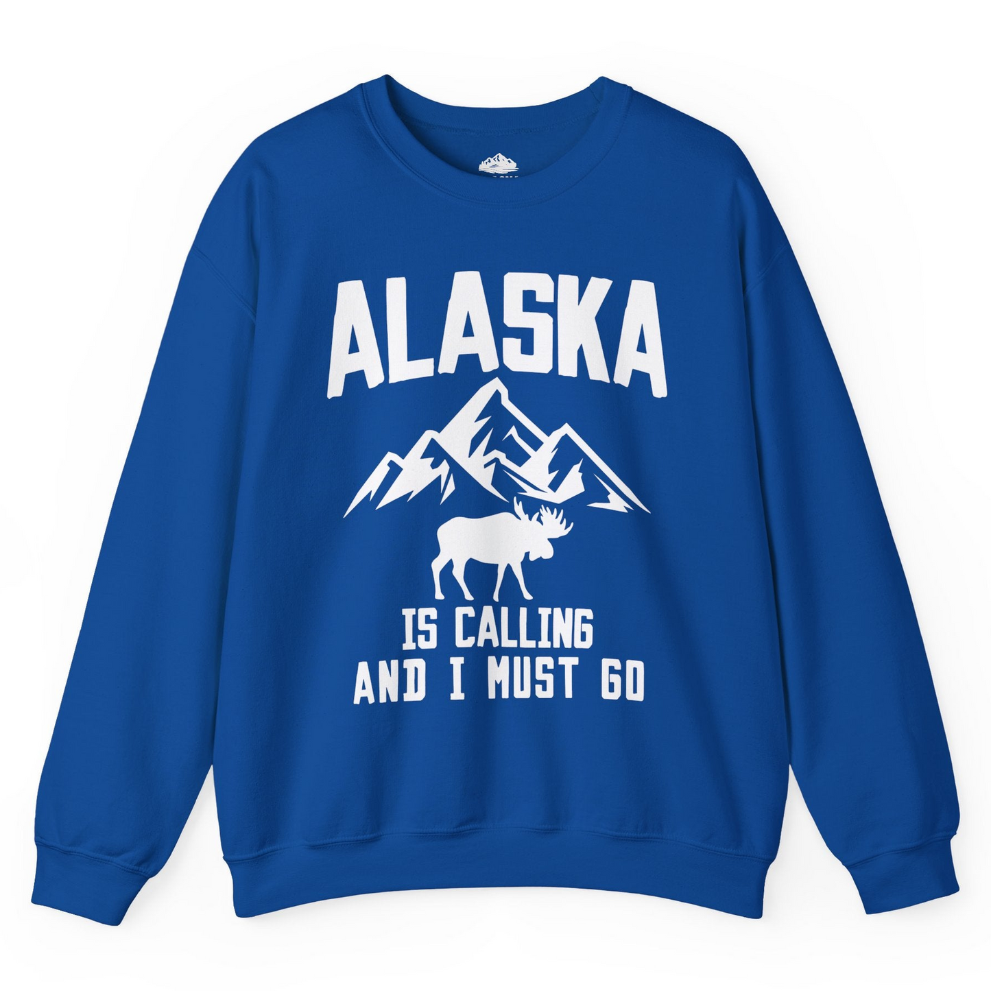 Alaska Is Calling Moose Mountains Adventure Silhouette Nature Shirt — Sweatshirt Sweatshirt – Royal – Alaska Cruise Shirts