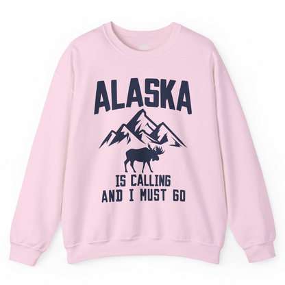 Alaska Is Calling Moose Mountains Adventure Silhouette Nature Shirt — Sweatshirt Sweatshirt – Light Pink – Alaska Cruise Shirts