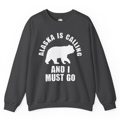 Alaska Is Calling Bear Silhouette Adventure Shirt Sweatshirt – Dark Heather – Alaska Cruise Shirts