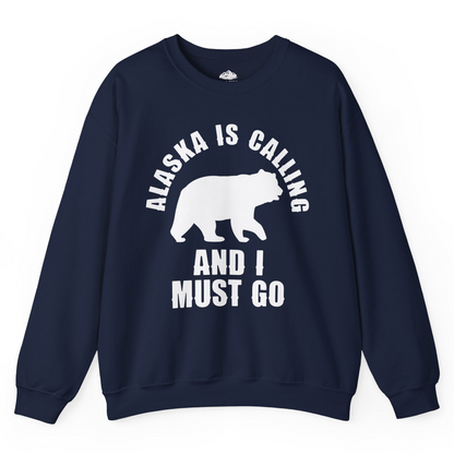 Alaska Is Calling Bear Silhouette Adventure Shirt Sweatshirt – Navy – Alaska Cruise Shirts