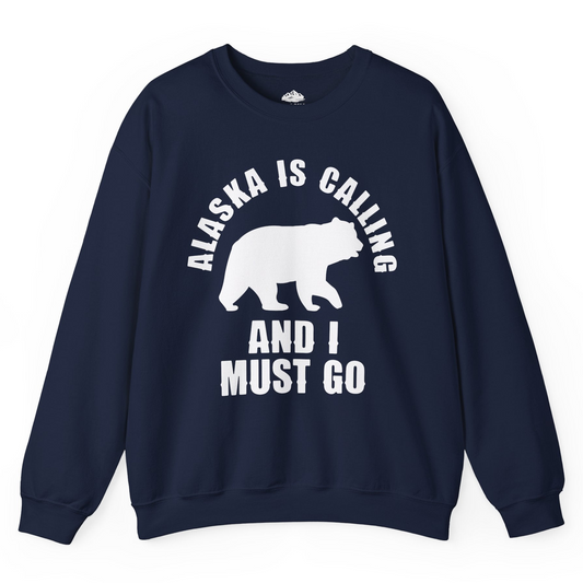 Alaska Is Calling Bear Silhouette Adventure Shirt Sweatshirt – Navy – Alaska Cruise Shirts
