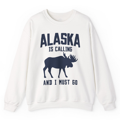 Alaska Is Calling Moose Silhouette Shirt Sweatshirt – White – Alaska Cruise Shirts