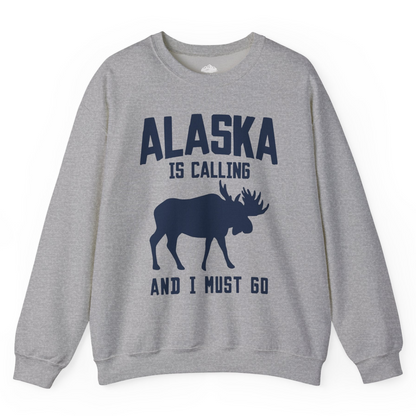 Alaska Is Calling Moose Silhouette Shirt Sweatshirt – Sport Grey – Alaska Cruise Shirts