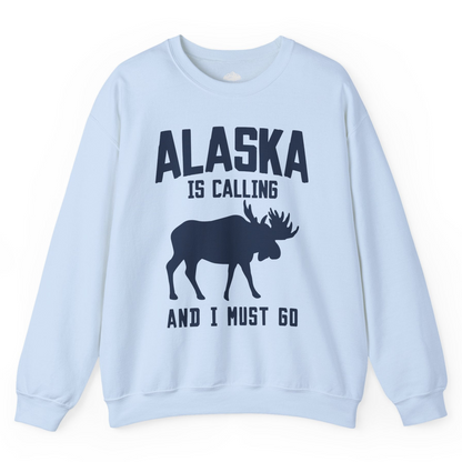 Alaska Is Calling Moose Silhouette Shirt Sweatshirt – Light Blue – Alaska Cruise Shirts