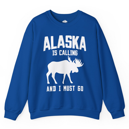 Alaska Is Calling Moose Silhouette Shirt Sweatshirt – Royal – Alaska Cruise Shirts