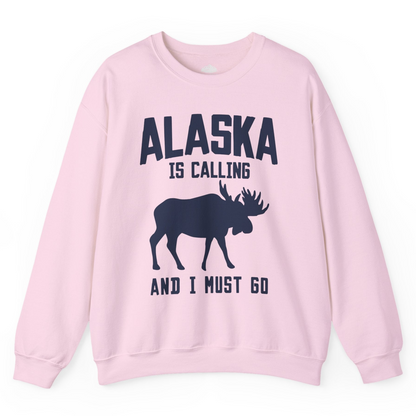 Alaska Is Calling Moose Silhouette Shirt Sweatshirt – Light Pink – Alaska Cruise Shirts