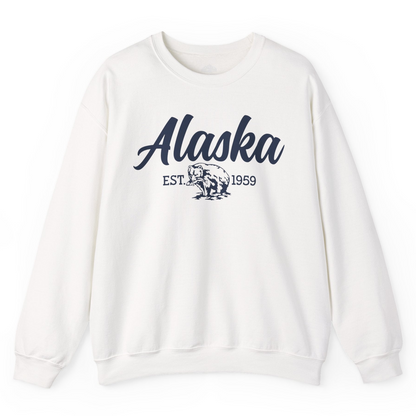Alaska Bear Est 1959 Vintage Wildlife Graphic Monochrome Shirt — Sweatshirt Sweatshirt – White – Alaska Cruise Shirts