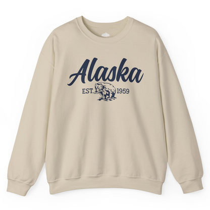 Alaska Bear Est 1959 Vintage Wildlife Graphic Monochrome Shirt — Sweatshirt Sweatshirt – Sand – Alaska Cruise Shirts