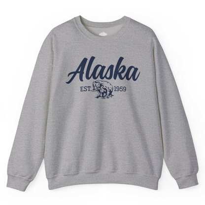 Alaska Bear Est 1959 Vintage Wildlife Graphic Monochrome Shirt — Sweatshirt Sweatshirt – Sport Grey – Alaska Cruise Shirts