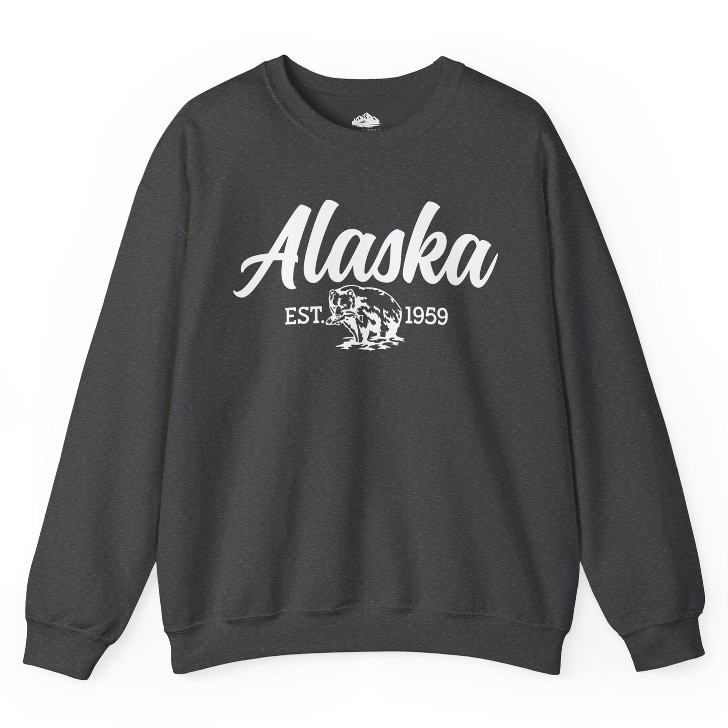 Alaska Bear Est 1959 Vintage Wildlife Graphic Monochrome Shirt — Sweatshirt Sweatshirt – Dark Heather – Alaska Cruise Shirts
