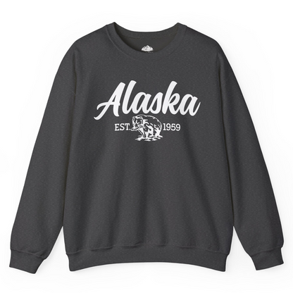 Alaska Bear Est 1959 Vintage Wildlife Graphic Monochrome Shirt — Sweatshirt Sweatshirt – Dark Heather – Alaska Cruise Shirts