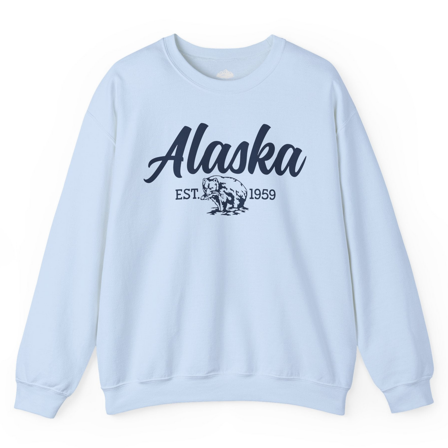 Alaska Bear Est 1959 Vintage Wildlife Graphic Monochrome Shirt — Sweatshirt Sweatshirt – Light Blue – Alaska Cruise Shirts