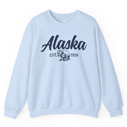 Alaska Bear Est 1959 Vintage Wildlife Graphic Monochrome Shirt — Sweatshirt Sweatshirt – Light Blue – Alaska Cruise Shirts