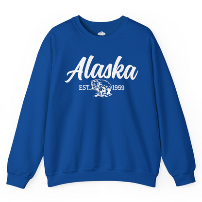 Alaska Bear Est 1959 Vintage Wildlife Graphic Monochrome Shirt — Sweatshirt Sweatshirt – Royal – Alaska Cruise Shirts
