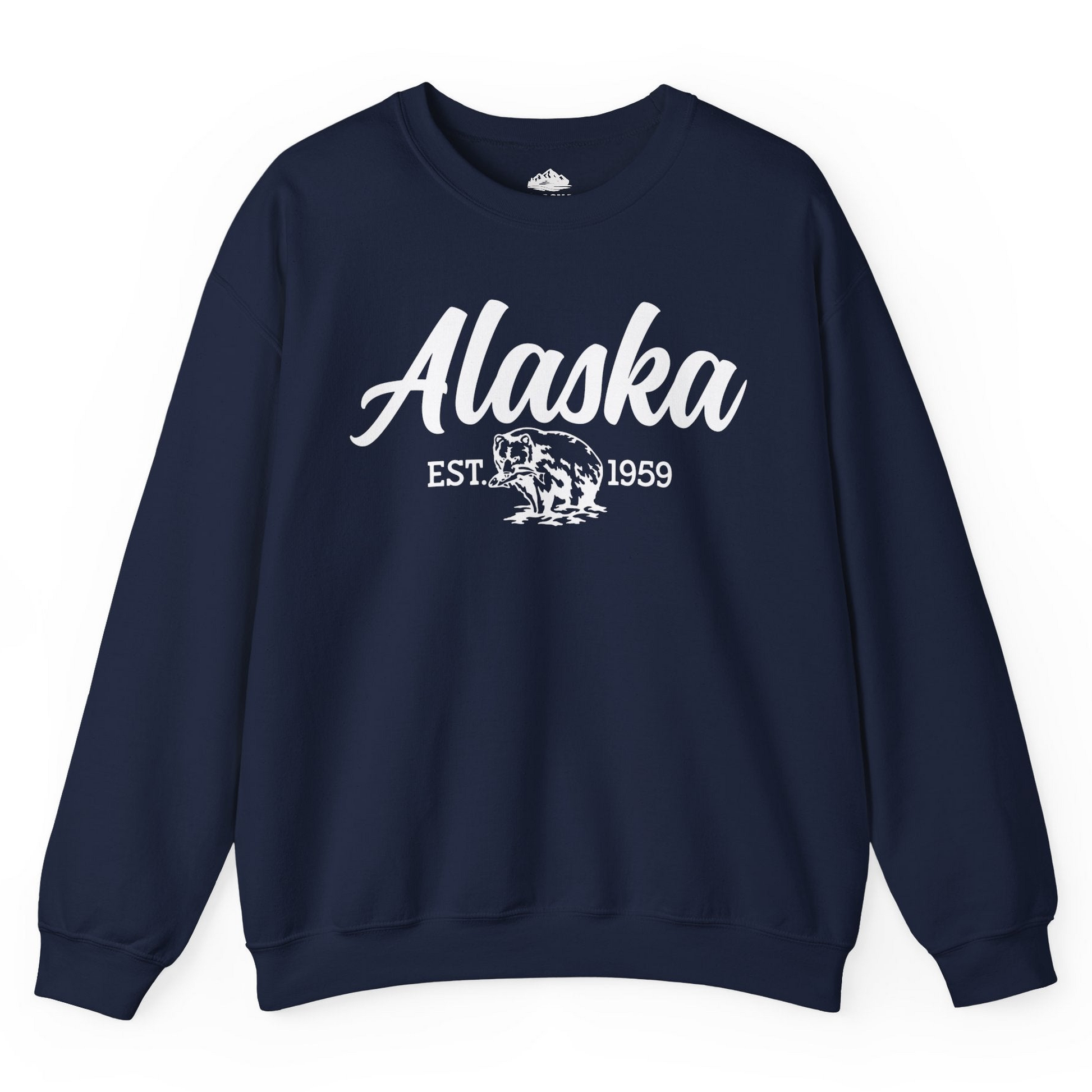 Alaska Bear Est 1959 Vintage Wildlife Graphic Monochrome Shirt — Sweatshirt Sweatshirt – Navy – Alaska Cruise Shirts