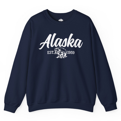 Alaska Bear Est 1959 Vintage Wildlife Graphic Monochrome Shirt — Sweatshirt Sweatshirt – Navy – Alaska Cruise Shirts