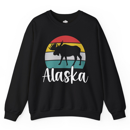 Retro Alaska Moose Silhouette Shirt Sweatshirt – Black – Alaska Cruise Shirts