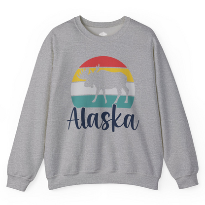 Retro Alaska Moose Silhouette Shirt Sweatshirt – Sport Grey – Alaska Cruise Shirts