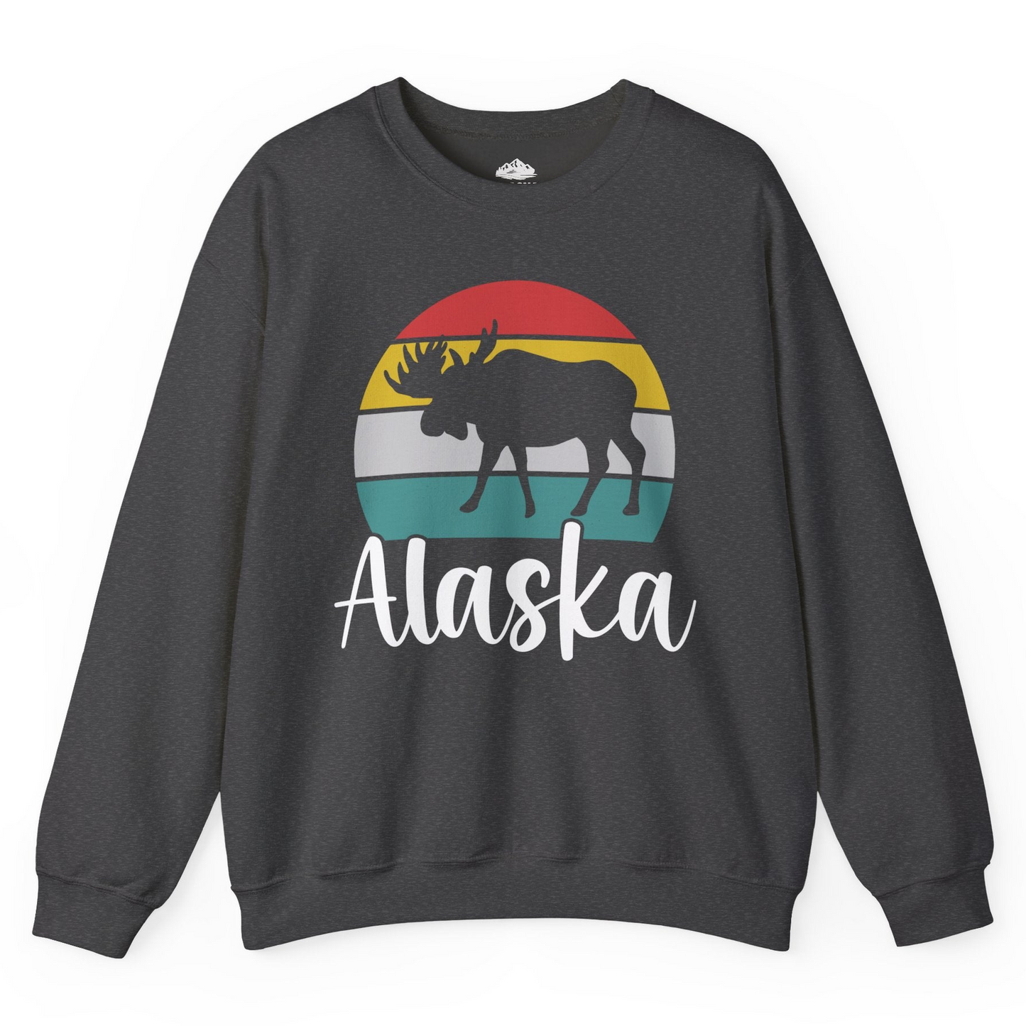 Retro Alaska Moose Silhouette Shirt Sweatshirt – Dark Heather – Alaska Cruise Shirts