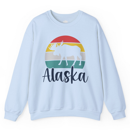 Retro Alaska Moose Silhouette Shirt Sweatshirt – Light Blue – Alaska Cruise Shirts