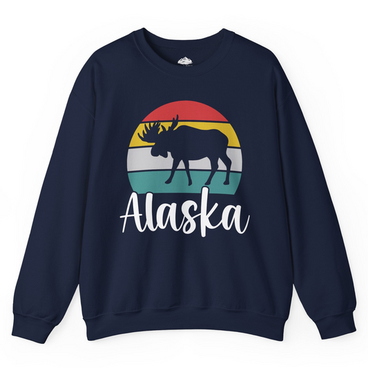 Retro Alaska Moose Silhouette Shirt Sweatshirt – Navy – Alaska Cruise Shirts