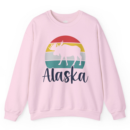 Retro Alaska Moose Silhouette Shirt Sweatshirt – Light Pink – Alaska Cruise Shirts